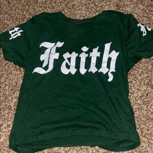 Green Short Sleeve Tee with Bold Faith Print